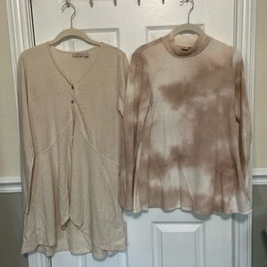 2 LOGO by Lori Goldstein Sweater and Long Cardigan - Neutral Tie Dye and Cream